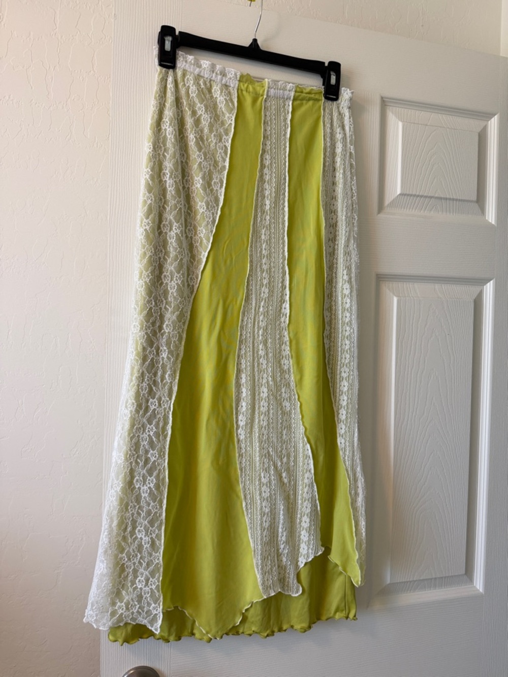 Urban Outfitters Lime Green Maxi Skirt with White Lace Panels